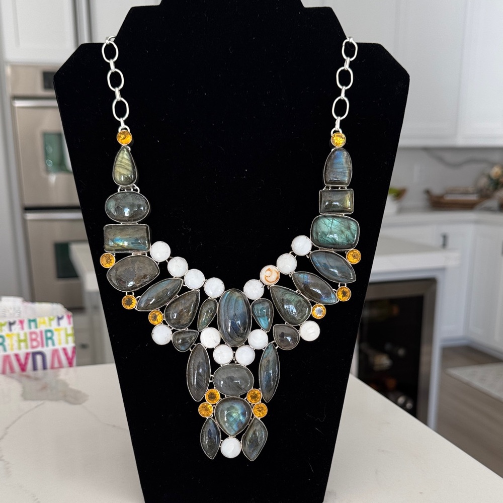 Statement Necklace 925 Silver Elegant Multi-Stone… - image 2